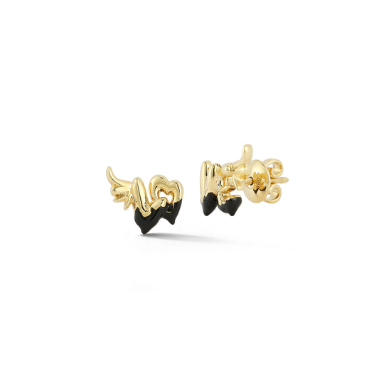 Winged "LOVE" Earrings with Black Enamel