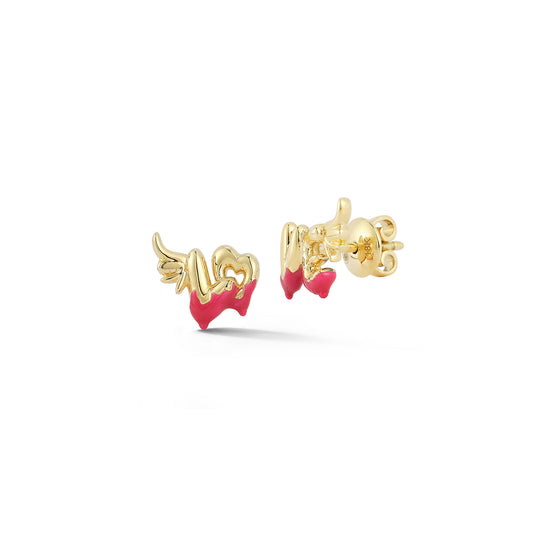 Winged "LOVE" Earrings with Pink Enamel