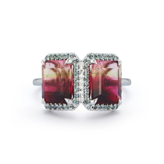 Bi-Color Pink Tourmaline and Garnet Ring