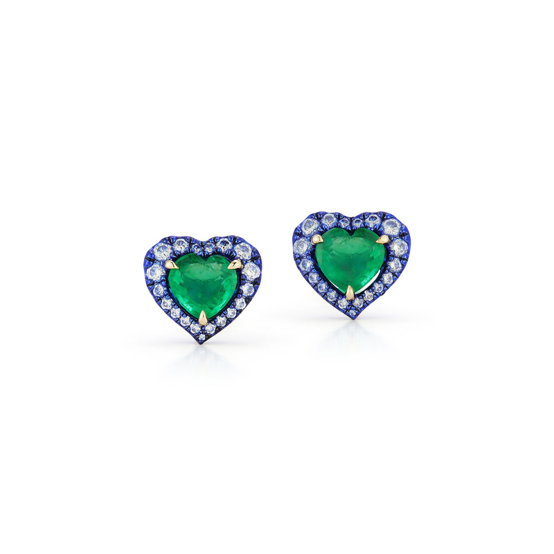 Small 1.36ct Blue Rhodium Emerald Hearts with Diamonds