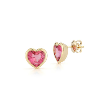 Pink Rubellite Heart Studs
