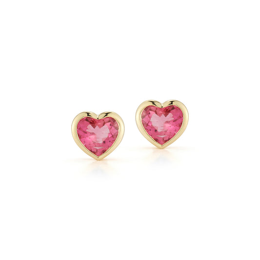 Pink Rubellite Heart Studs