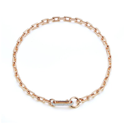 Saxon 18K Rose Gold Chain Link Necklace with Elongated Diamond Clasp