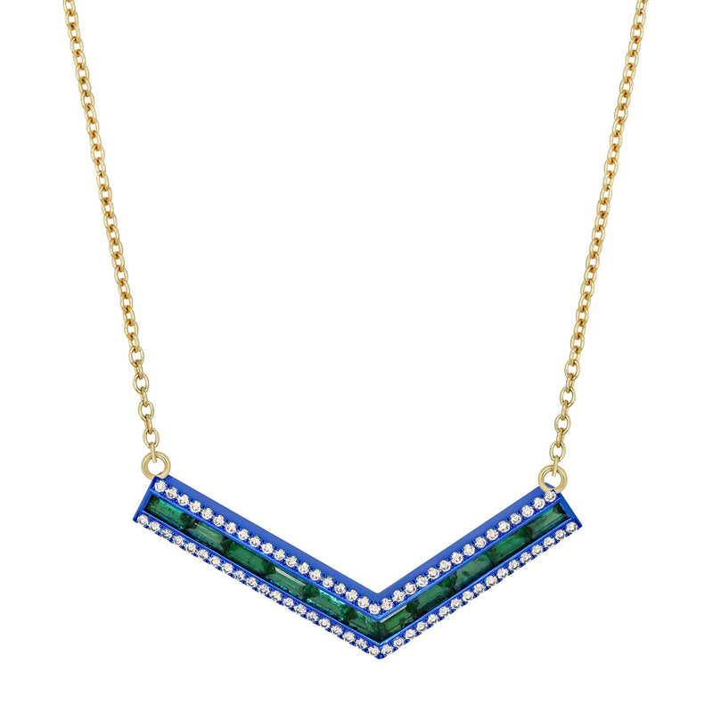Emerald and Blue Rhodium Valley Origami Necklace