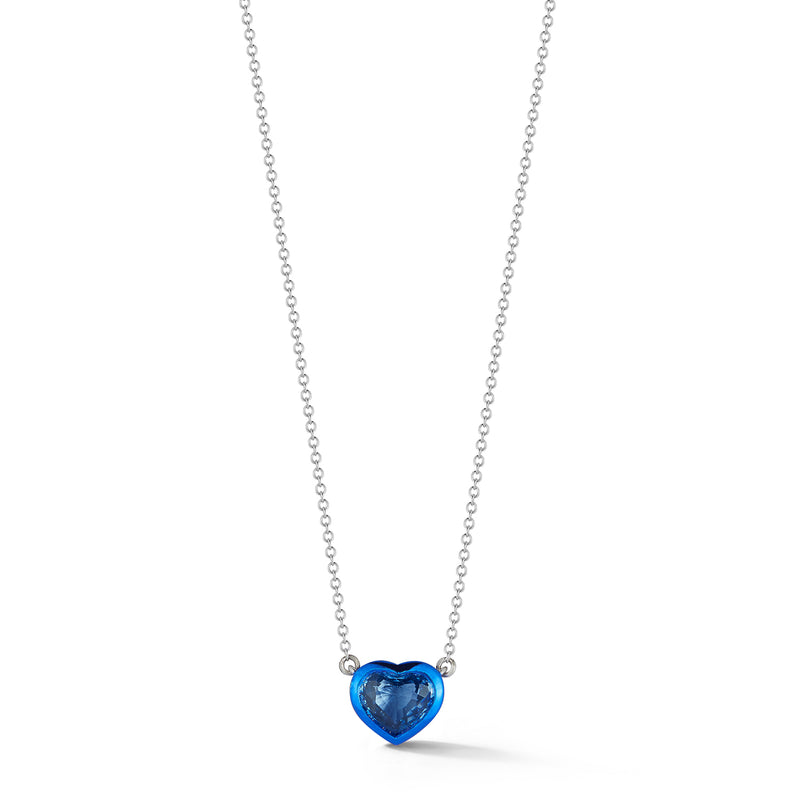 Blue Spinel Heart Pendant with Blue Rhodium