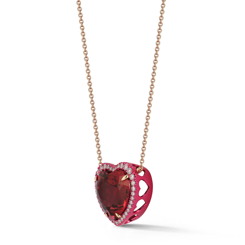 Rubellite Heart Necklace with Pink Rhodium and Diamonds