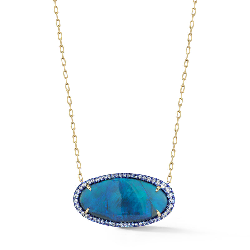 Oblong Opal Necklace with Blue Rhodium