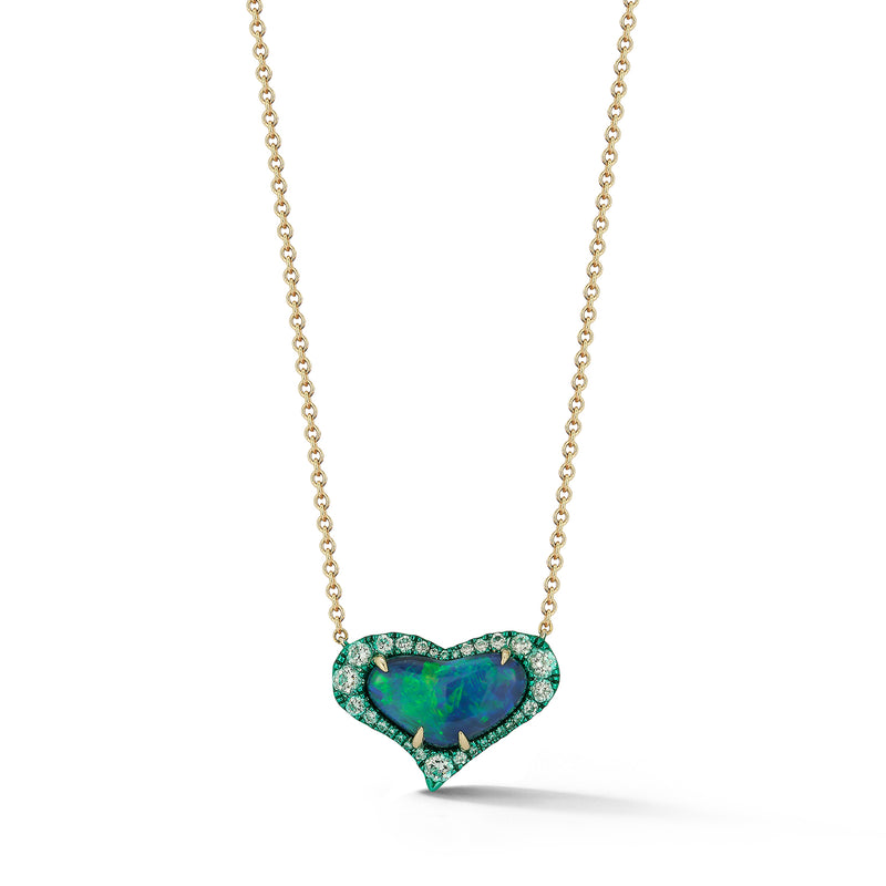 Opal Heart Layering Heart Necklace with Blue Rhodium Drip
