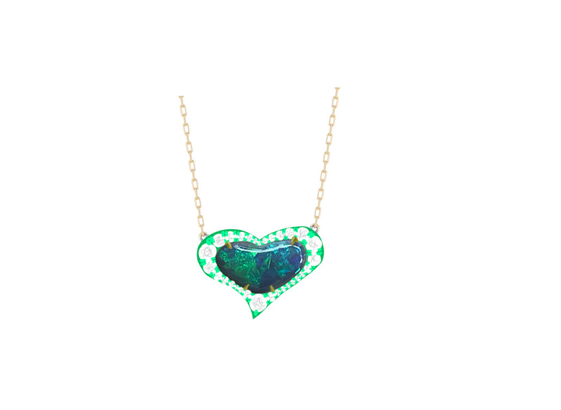 Opal Heart Layering Heart Necklace with Blue Rhodium Drip