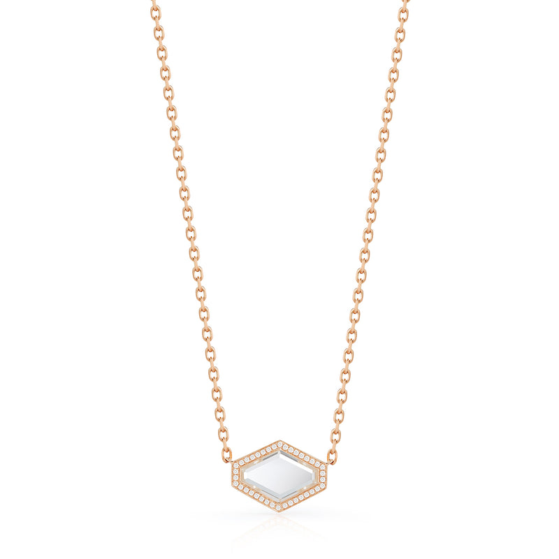 Bell Rose Gold, Diamond and Rock Crystal Hexagon Pendant