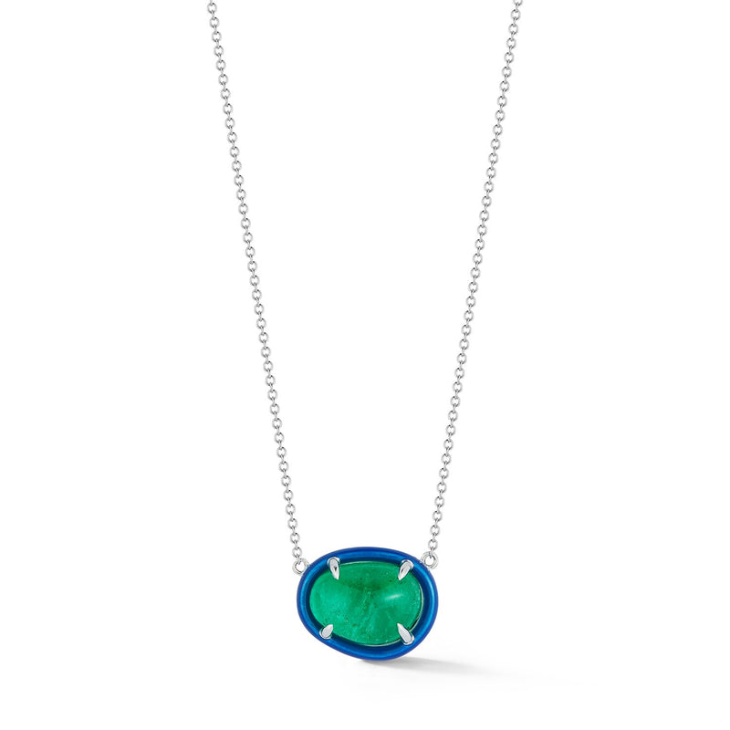 Muzo Tumbled Emerald Pendant with Blue Enamel