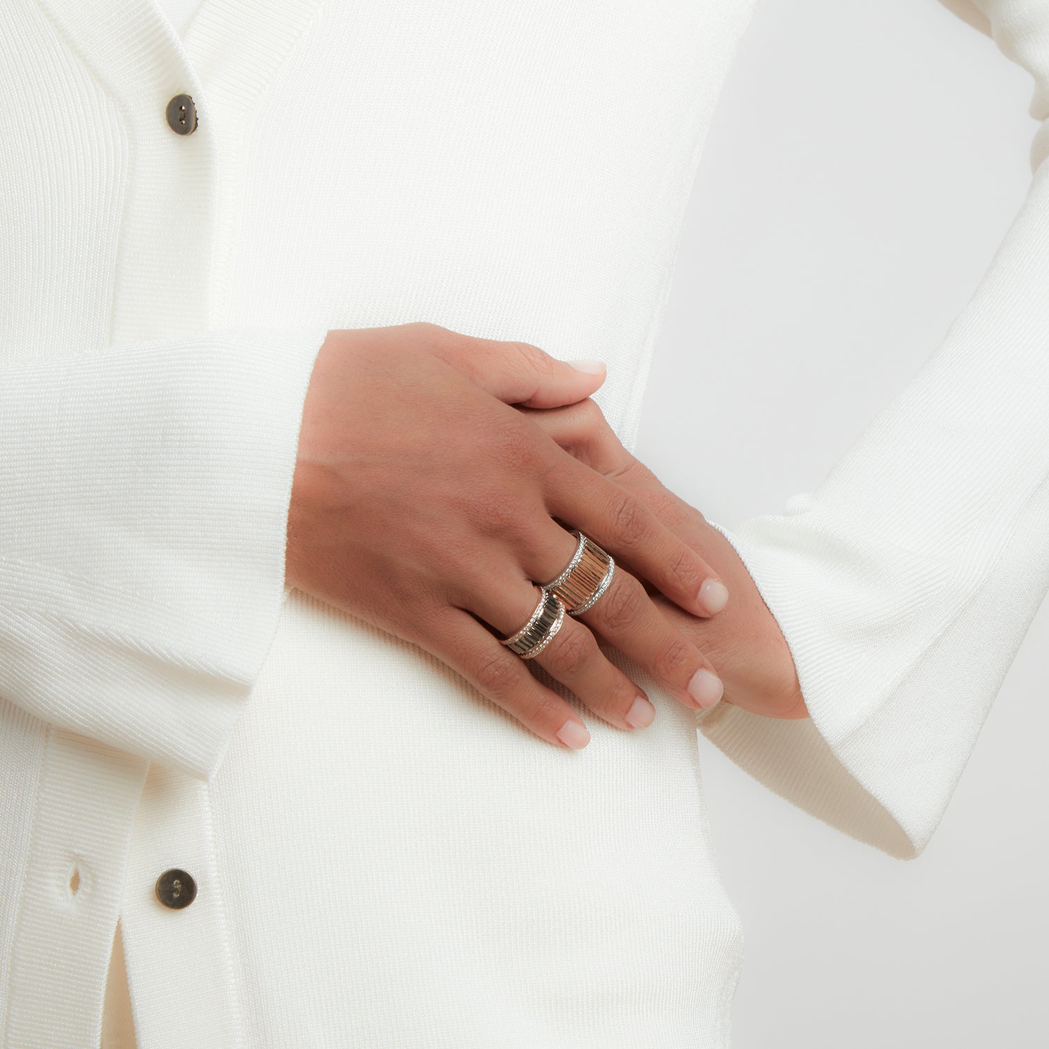 Clive Two Tone Diamond Fluted Band Ring