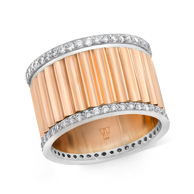 Clive Two Tone Diamond Fluted Band Ring