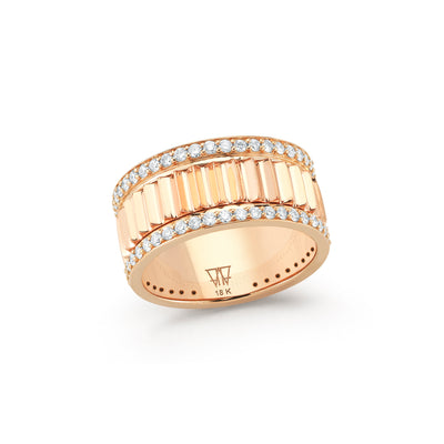 Clive Rose Gold Diamond Fluted Band Ring