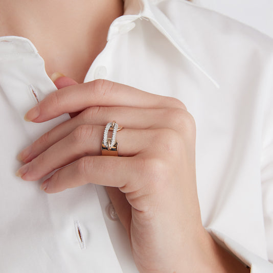 Morrell Diamond Elongated Oval Link Cuff Ring