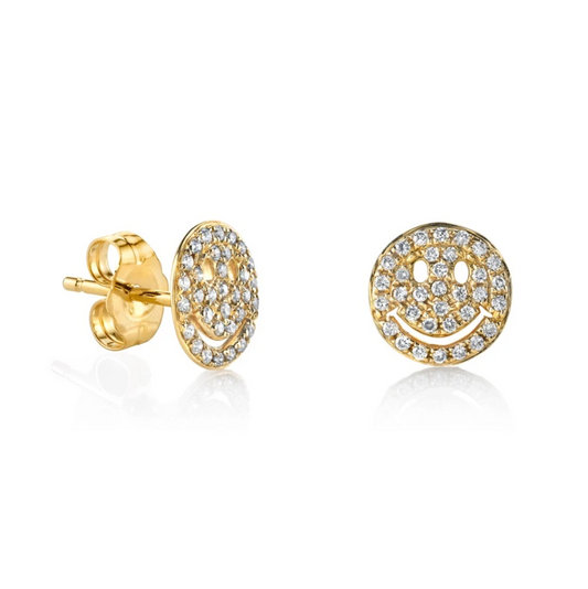 Pave Diamond Happy Face Studs