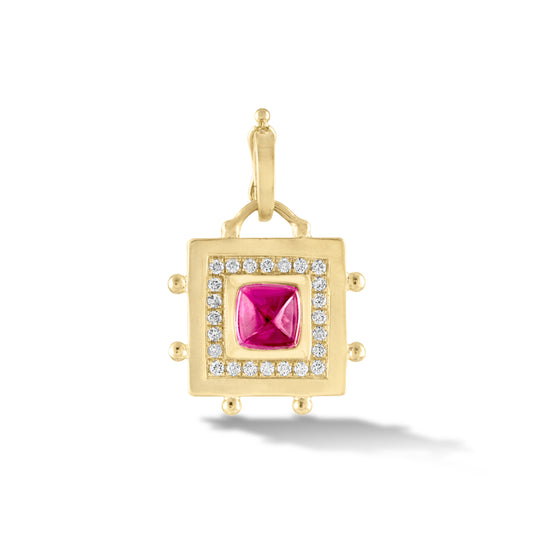 Square Evil Eye Charm (Rubellite)