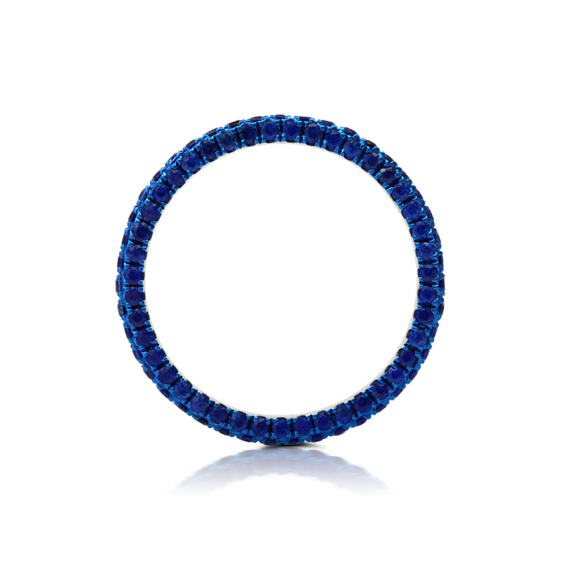 Slim Sapphire and Blue Rhodium 3 Sided Band Ring