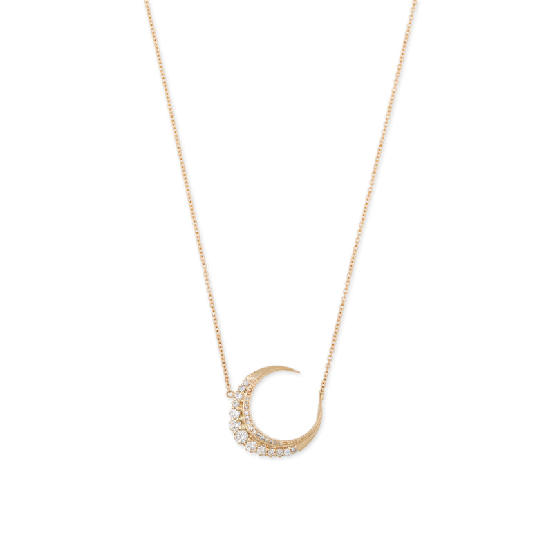 Mini Graduated Diamond Crescent Moon Necklace