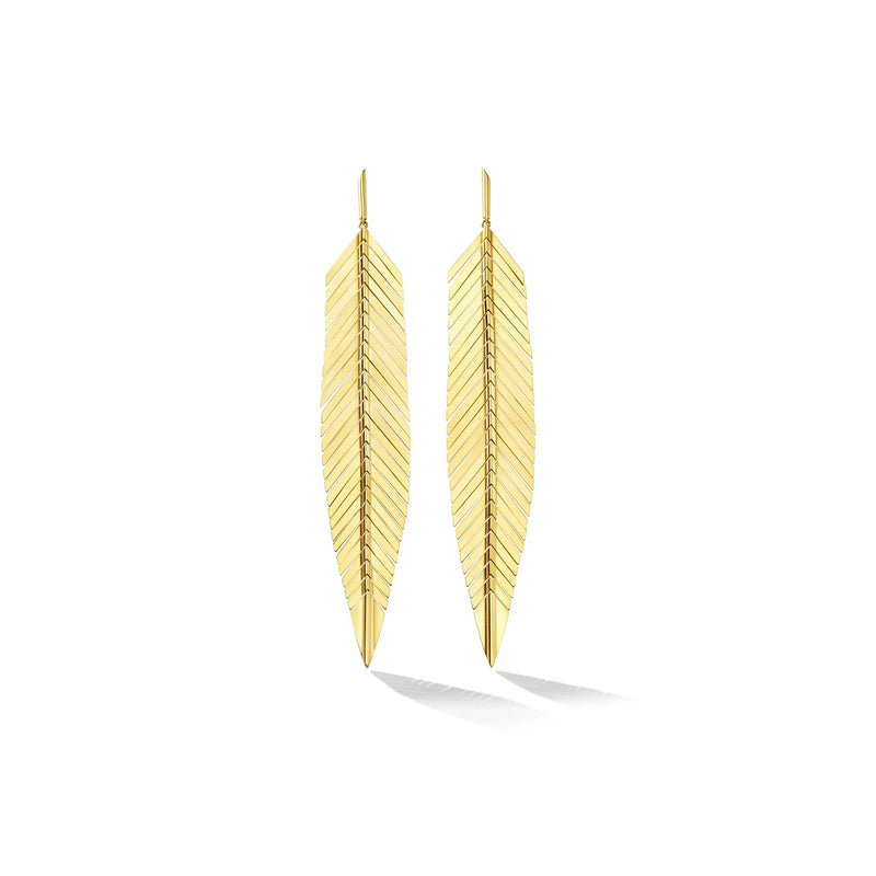 Large Yellow Gold Feather Earrings