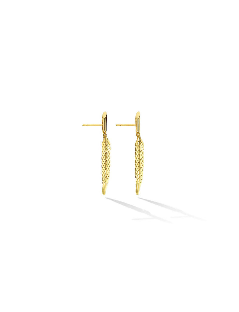 Small Yellow Gold Feather Earrings